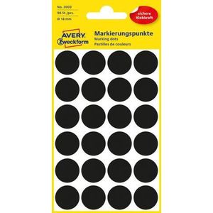 Avery ronde stickers etiketten - Zwart - 18 mm