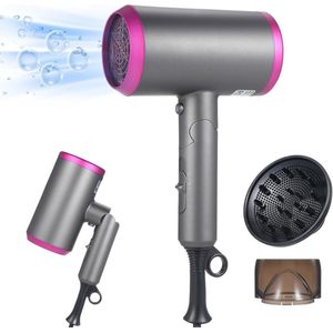 Inklapbare Haardroger 1800W Ionen met Diffuser en Concentrator – Ideaal voor Thuis en Reizen