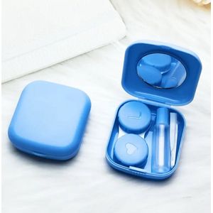 Lenzendoosje Blauw - lenzenhouder - 5 delig - reizen - pincet - spiegel - zuignap - vloeistof flesje -