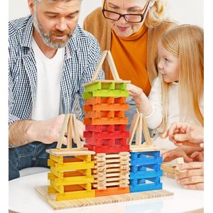 MiDeer 100 Massief Houten Plankjes met Voorbeeldboek - Domino & Archimedes Bouwstenen - Educatief speelgoed - Creativiteit Inspireren - Warme kleur set compatibel met KAPLA - Academics' Choice - Brain Toy - Award Winner