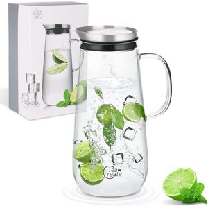 Tea Create Waterkan 1250 ml | Glazen kan met roestvrijstalen deksel | Waterkan van hoogwaardig borosilicaatglas | Water ice tea sapkan voor koude en warme dranken