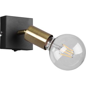 LED Wandspot - Torna Zuncka - E27 Fitting - Vierkant - Mat Zwart/Goud – Aluminium