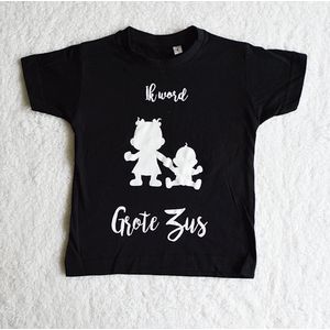 Ik word grote zus | zwangerschapsaankondiging | T-shirt - Zwart (maat 86-92)