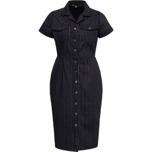 Queen Kerosin Damen Pinstripe Retro Pencil Kleid QKU46001 Black & White-M