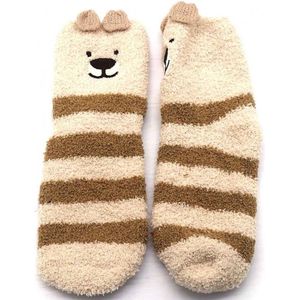 Fluffy beren sokken - Maat 35 t/m 40 - Bruin, beige - Damesdingetjes