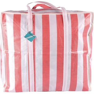 Boodschappentas/Opbergtas - Sterke Handvatten - Rood & Wit Reistas - 82 Liter - 55x30x50cm - Grote Shopper Tas XXL