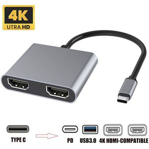 USB 3.0 dockingstation Type-C naar dubbele HDMI USB PD-hub geschikt voor schermuitbreiding