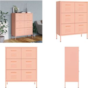 vidaXL Ladekast 80x35x101-5 cm staal roze - Opbergkast - Opbergkasten - Opslagkast - Opslagkasten