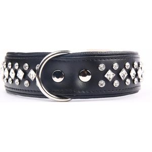 Dog's Companion Leren Halsband - met Strass Kristallen - Lengte: 75 cm Verstelbaar van 60-73 cm x 50 mm - Zwart