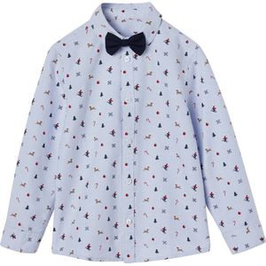 Vertbaudet - Set voor de Kerst - Jongensoverhemd - Bedrukt - Met Vlinderstrik