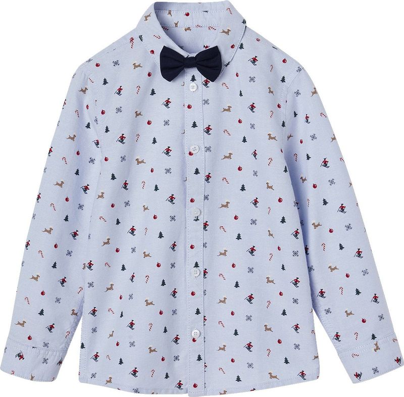 Vertbaudet - Set voor de Kerst - Jongensoverhemd - Bedrukt - Met Vlinderstrik