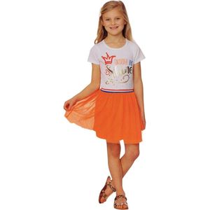 Oranje Meisjes T-shirt Jurk - T-shirtjurk - Born To Shine - Voor o.a. Koningsdag - Holland - Maat: 122/128 - 7 tot 8 jaar