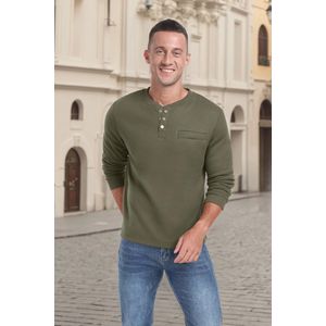 Heren Henley sweatshirt met pluche wafelpatroon - Lange mouwen Warm Thermo Casual Wintertrui