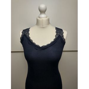 Dames singlet stretch top Odette met kanten bandjes donkerblauw M/L