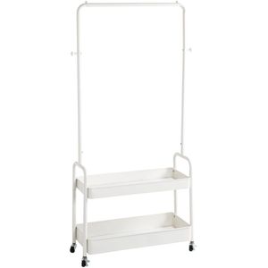 Azomor® Moderne witte metalen rolgarderobe met verstelbare planken en wieltjes