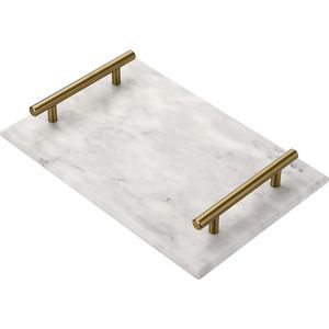Natuurmarmer stenen opbergdienblad met metalen handgrepen - Rechthoekige marmeren plaat voor keuken badkamer - Grijs - Decoratieve organizer marble tray