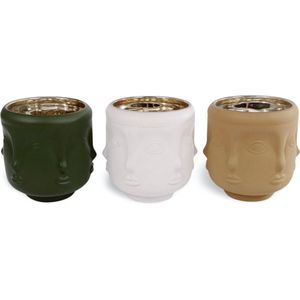 Design Waxinelichthouder Groen, Wit, Beige 3 st.