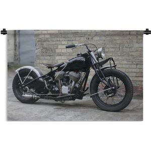 Wandkleed Motoren - Zijaanzicht van een antieke motorfiets Wandkleed katoen 180x120 cm - Wandtapijt met foto XXL / Groot formaat!