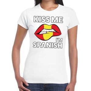 Kiss me I am Spanish t-shirt wit dames - feest shirts dames - Spanje kleding XXL