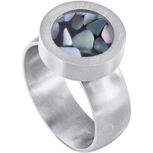 Quiges RVS Schroefsysteem Ring Zilverkleurig Mat 20mm met Verwisselbare Grijze Vlokjes Schelp 12mm Mini Munt