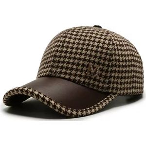 Houndstooth Baseball Cap – Golf cap – Pied-de-poule – Geruit motief – Unisex pet – Bruin/Beige