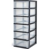 IRIS Organizer Chest ladesysteem A4 - 6 middelgrote lades - 6 x 7L - Kunststof - Zwart/Transparant