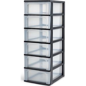 IRIS Organizer Chest ladesysteem A4 - 6 middelgrote lades - 6 x 7L - Kunststof - Zwart/Transparant