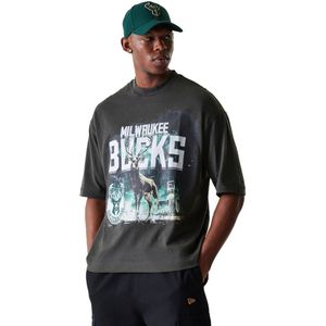 New Era Nba Washed Graphic Milwaukee Bucks T-shirt Met Korte Mouwen Grijs L Man