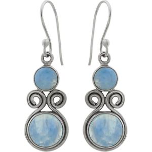 Zilveren oorbellen met hanger dames | Zilveren oorhangers, maanstenen en sierlijke krullen