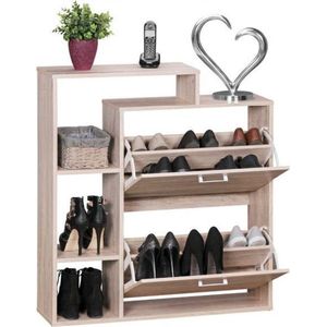 Schoenenkast - Dressoir - Klep - 3 compartimenten - 12 paar schoenen - Hout - 85x24x93 cm