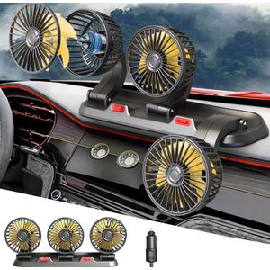 Auto ventilator - Driekoppige autoventilator - Auto ventilator - 12V sigarettenaanstekeraansluiting - 2 snelheden verstelbaar - 360° draaibaar - krachtige luchtstroom voor voertuigen campers en SUV