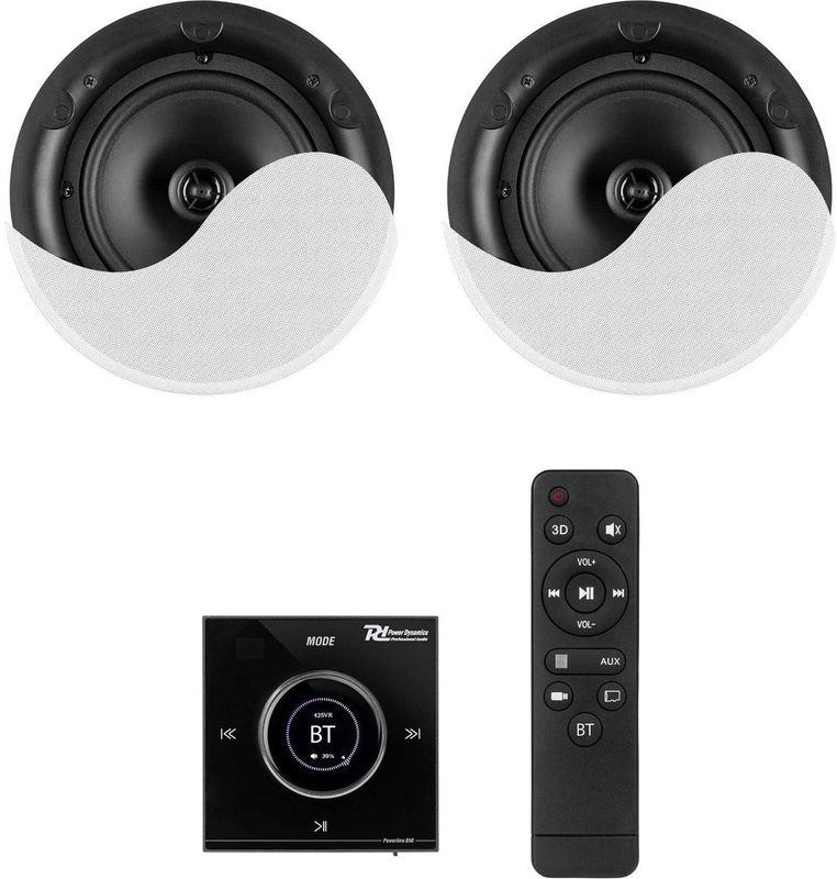 Power Dynamics - Powerline B50BSet - Inbouwversterker - Zwart - 2x 25W met 2 Plafondspeakers - 6.5 inch