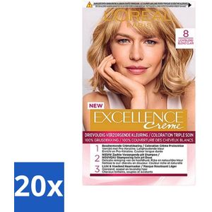 L'Oréal Paris - Excellence Crème - Lichtblond 8 - Haarverf - Permanente Haarkleuring - Bulkverpakking - 20 stuks