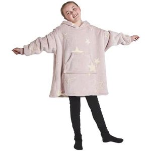 Oversized deken hoodie voor kinderen - Glow in the Dark Hoody Sherpa Fleece - Zacht en Snuggly - Blush Pink