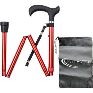 Wandelstok opvouwbaar Rood met ergonomisch comfort handvat en polsbandje - Loopstok - Verstelbaar 82 - 94 cm - Lichtgewicht