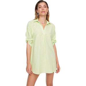 Trendyol Witte Geweven Gevlamde Katoenen Mini Strandjurk Tbess21El3979