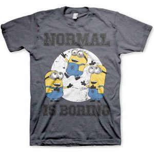 Minions Heren Tshirt -S- Normal Life Is Boring Grijs