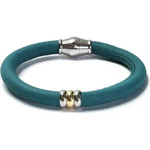 Nieuw! Jolla - dames armband zilver - leer - magneetsluiting - bedels - tweekleurig - Single Ladies - Turquoise