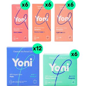 Yoni Toilet Set - 288x Tampons - 120x Medium Maandverband - 144x Regular Inlegkruisjes - 100% Biologisch Katoen