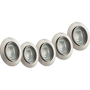 Twilight NEO 5-pack LED inbouwspots (brushed nickel), richtbaar, inclusief 3x GU10 LED lamp 5W - 6500K (koud wit), 5 jaar garantie, 25 000 branduren