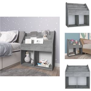 vidaXL Kinderboekenkast - Betongrijs - 71 x 30 x 78.5 cm - Hoogwaardige spaanplaat - 3 vakken - 2 grote open vakken - Eenvoudig schoon te maken - Montage vereist - Tijdschriftenrek