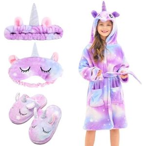 Zachte Eenhoorn Badjas voor Meisjes met Pantoffels en Hoofdband - Perfect Cadeau