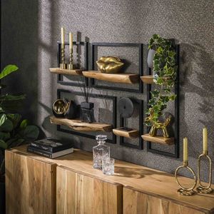 LifestyleFurn Wandplank Jacintha - Acacia - Set van 5 stuks