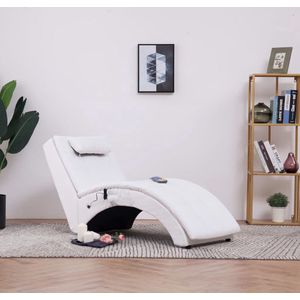 The Living Store Chaise Longue - wit - 145x54x72 cm - massage- en verwarmingsfunctie