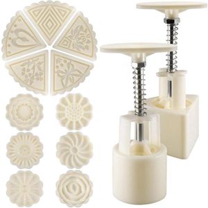 Mooncake Mould Press 50 g - 2 sets met 11 postzegels bloemen en driehoekige vorm decoratiegereedschap voor bakken - wit .