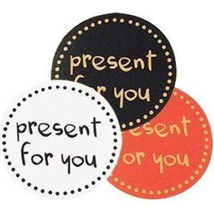 Sluitsticker Groot - Sluitzegel – Present For You | Zwart – Wit – Rood - Goud| Verjaardagskaart - Envelop | Bedankje - Birthday | Envelop sticker | Cadeau - Gift - Cadeauzakje - Traktatie | Chique inpakken | Label | DH collection