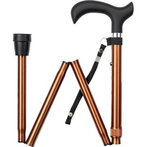 Wandelstok opvouwbaar Bruin met ergonomisch comfort handvat en polsbandje - Loopstok - Verstelbaar 82 - 94 cm - Lichtgewicht