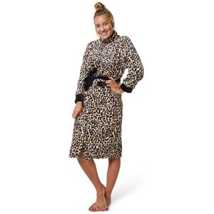 Rits badjas voor dames - dames badjas - panterprint - fleece - badrock - S/M