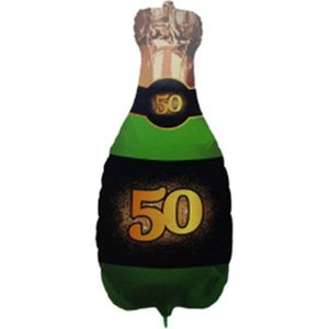 Folieballon champagnefles 50 jaar - Goud / Groen - Folie - 42 x 92 cm - 50 jaar - Abraham - Sara - Verjaardag - Ballon