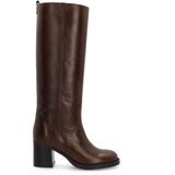 Bruine leren hoge laarzen met hak